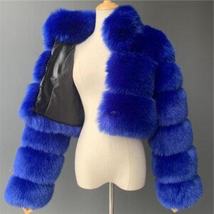 luxurious collar design cropped faux fur bubble coat,