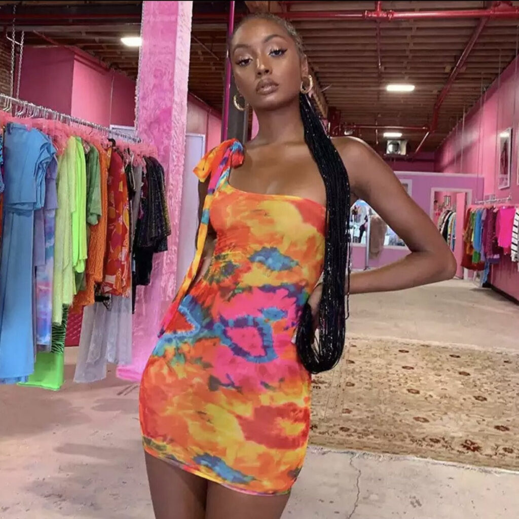 Tie Dye Bodycon One Shoulder Dress (Next Day Delivery) Shaks Boutique